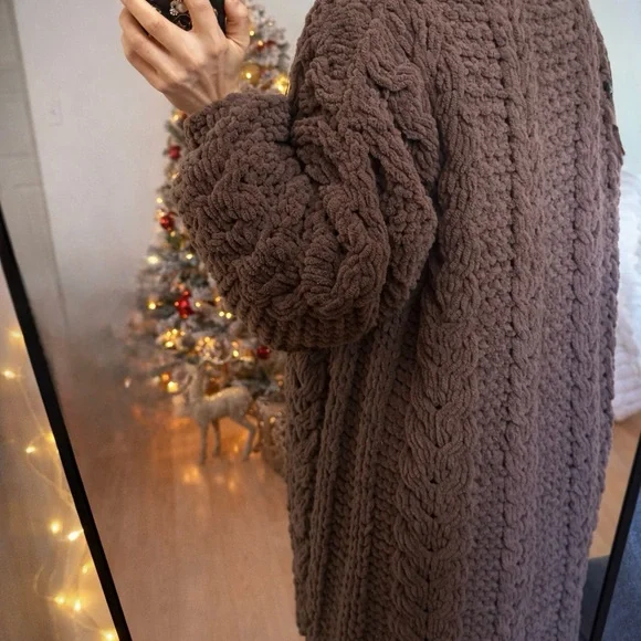 Chunky Knit Brown Sweater Coat